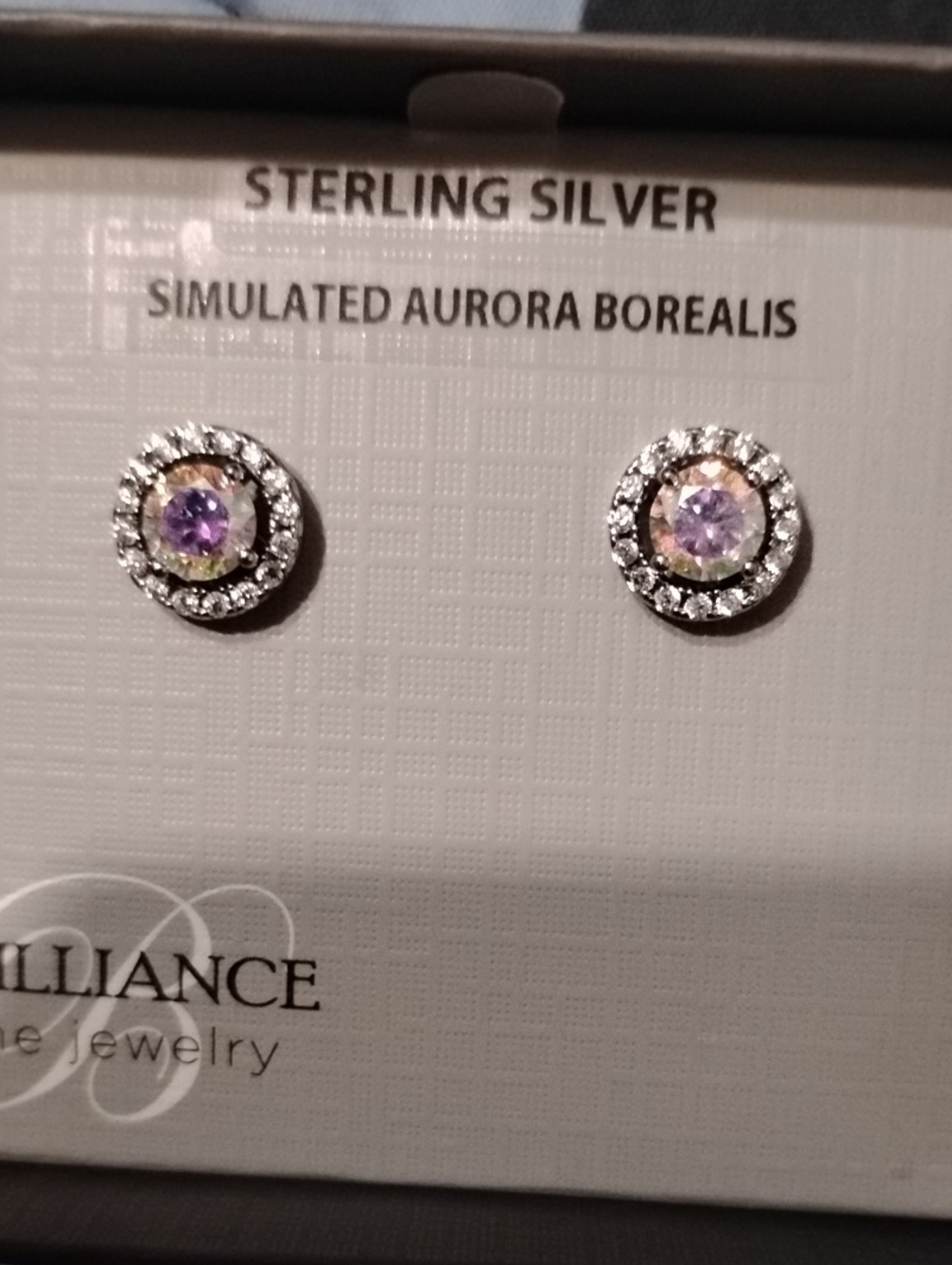 Brilliance Fine Jewelry Sterling Silver RD Sim Aurora Borealis and CZ Halo
